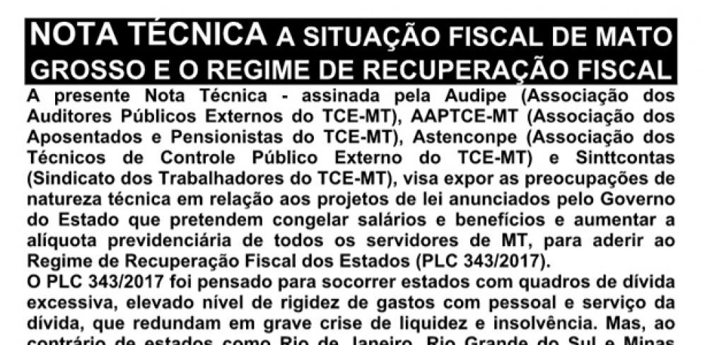 Nota Técnica – A Situação Fiscal De Mato Grosso E O Regime De Recuperação Fiscal